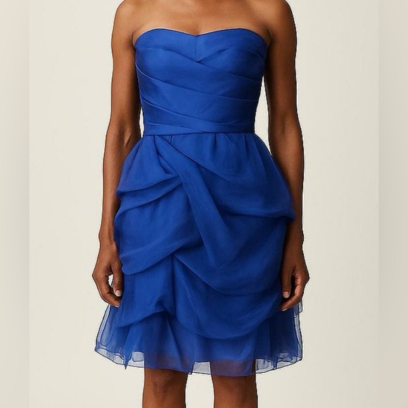 Bebe Blue Summer Halter Cary Mini Silk Ruffled Cocktail Dress Small - Picture 1 of 17